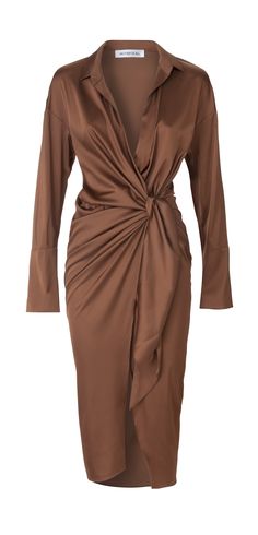 Gisele Dress - Bronze Elegant Viscose Midi Dress For Semi-formal Occasions, Chic Semi-formal Viscose Dress, Chic Satin Dress With Draped Sleeves, Chic Satin Mini Dress With Draped Sleeves, Chic Silk Wrap Dress For Night Out, Elegant Viscose Mini Dress For Formal Occasions, Elegant Formal Viscose Mini Dress, Elegant Semi-formal Silk Dress, Chic Semi-formal Silk Dress