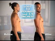 two men standing next to each other in front of a tv screen with the caption lost pounds and 3 5 inches