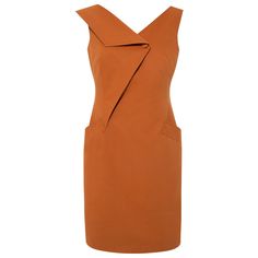 Femponiq intends to give the wearer confidence with structured and bold styles such as this layered dress. It also undoubtedly showcases brand's contemporary and innovative approach to the fine tailoring. Crafted from cotton, this sleeveless dress is  finished with one side pick-stitched lapel which elongates to the centre back. Featuring a v-neck, two front welt pockets, a fabric-covered button fastening, a rear concealed zip and an above-knee length.  Fully lined. Composition:  Outer Shell: 100 % Cotton  Lining: 65% Acetate 35% Viscose  Care: Professional Dry Clean Only  Made in: Turkey. Burnt Orange Dress, Layered Dress, Power Dressing, Fabric Covered Button, Ladies Dress Design, Collar Dress, Bold Fashion, Fabric Covered, Yellow Dress