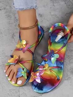 Come to Zolucky to buy Strappy Sandals at a discounted price, SPU: 2941RST5O6E0C, Color: Multicolor, Heel Height Type:Flat Heel, Upper Material:PU. Multicolor Flat Sandals For Parties, Multicolor Round Toe Sandals For Summer, Trendy Colorful Beach Sandals, Multicolor Round Toe Sandals For Spring, Multicolor Jelly Sandals For Summer Beach, Multicolor Jelly Sandals For Beach In Summer, Colorful Sandals For Spring And Summer, Adjustable Multicolor Flip Flops For Spring, Colorful Spring Sandals