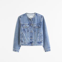 Elevate your wardrobe with the Abercrombie & Fitch Women's Collarless Denim Jacket, a chic twist on a timeless design. This jacket combines fashion-forward style with practicality, perfect for layering over any outfit.

- **Size**: XS
- **Color**: Medium Wash
- **Material**: Cotton, Lyocell
- **Gender**: Female
- **Style**: Collarless Denim Jacket

Featuring a sleek, collarless cut and classic trucker-style details, this jacket is crafted for comfort and durability. It includes side pockets for Denim Jacket With Flap Pockets For Spring, Spring Denim Jacket With Flap Pockets For Everyday, Classic Denim Blue Vest For Spring, Classic Denim Vest For Spring Workwear, Classic Washed Denim Jacket For Spring, Classic Spring Denim Jacket With Flap Pockets, Classic Medium Wash Outerwear For Spring, Classic Denim Jacket With Buttoned Pockets For Everyday, Classic Denim Jacket For Spring