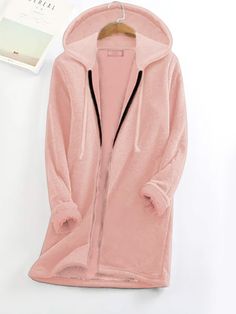 Casual Hooded Fleece Thermal Loose Long Sleeve Jacket & Outerwear, Wine Red / XXL Pink Long Sleeve Outerwear With Double-lined Hood, Winter Fleece Jacket With Pockets For Loungewear, Long Sleeve Hooded Jacket With Fleece Lining For Loungewear, Winter Hooded Jacket For Loungewear With Double-lined Hood, Fleece-lined Long Sleeve Hooded Jacket For Loungewear, Long Sleeve Fleece-lined Hooded Jacket For Loungewear, Pink Outerwear With Fleece Lining And Long Sleeves, Hooded Outerwear For Winter Loungewear, Winter Hooded Loungewear Outerwear