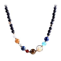 PRICES MAY VARY. This necklace is handmade from natural stones, which contains eight different colors of stones, corresponding to the eight planets in solar system. The necklace length is 45cm with 5 cm extend chain, so you can adjust the length from 45cm to 50cm. Unique Design:This is the coolest necklace for people who likes astronomy! The beads represent the eight planets : Mercury, Venus, Earth and Moon, Mars, Jupiter, Saturn, Neptune and Uranus; Those small black beads represent the outer s Planets Necklace, Astronomy Necklace, Eight Planets, Planets Solar System, Solar System Necklace, Galaxy Necklace, Galaxy Planets, Astronomy Gift, Cuff Bracelets Handmade