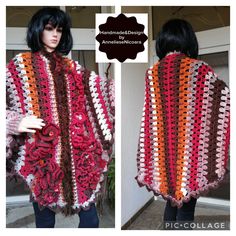 a crocheted shawl is shown in two different colors and the same size