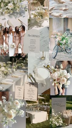 a collage of photos with flowers and bridesmaids