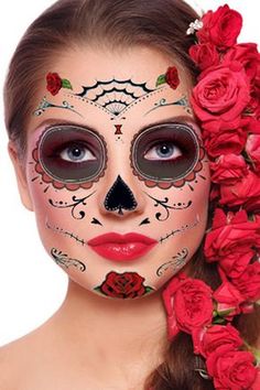 Azúcar cráneo cara temporal del tatuaje rosas por PaperCitadel Temporary Face Tattoo, Skull Face Tattoo, Temporary Face Tattoos, Halloween Hombre, Halloween Makeup Sugar Skull, Halloween Make-up Looks