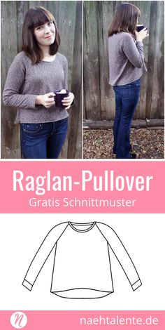 the raglan pullover pattern is shown in three different ways