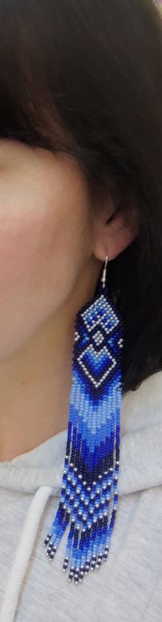 Bright Long blue earrings. Made of Czech beads. Hypoallergenic clasp Length 6.5 inches (17cm) Width 1 inch (2.5 cm) Native Earrings, Blue Beaded Earrings, Beaded Earrings Native, Earrings Long, White Earrings, Earrings Statement, Modern Earrings, Earrings Boho, Czech Beads