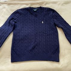 Dark Blue, Cable Knit, Never Worn Dark Winter Clothes, Blue Aesthetic Clothes, Navy Blue Clothes, Ralph Lauren Navy Sweater, Ralph Lauren Blue Sweater, Dark Blue Outfit, Sweaters Ralph Lauren, Navy Knit Sweater, Navy Blue Ralph Lauren