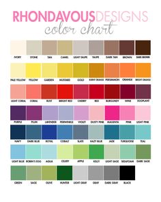 the color chart for rhondavous designs'color chart, which includes different shades