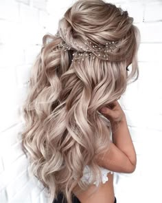 Hair Wedding Styles, Wedding Hair Half, Wedding Day Hair, Long Hair Wedding, Formal Hair, Elegant Wedding Hair, Wedding Hair Ideas, Wedding Hair Styles, Long Hair Wedding Styles