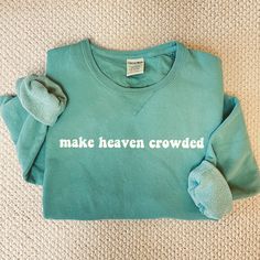 Make Heaven Crowded Crew Neck Fleece Sweatshirt, Christian Comfy Crew Neck Sweatshirt, Christian Sweatshirt, Jesus Crewneck, Fall Sweatshirt This Crewneck Fleece Sweatshirt is perfect for colder weather and can easily be dressed up or dressed down! It is super cozy and comfortable for everyday wear! Unisex Sizes: S-3XL FOLLOW ME ON SOCIAL MEDIA & tag me in your pictures wearing SimplyOrganizeCo apparel! Instagram- @simplyorganizeco TikTok- @simplyorganizeco Email- simplyorganizeco@gmail.com Pint Soft-washed Fleece Crew Top, Soft-washed Fleece Crew Neck Top, Cotton Long Sleeve Sweatshirt With Slogan, Crew Neck Cotton Sweater With Slogan, Cotton Crew Neck Sweater With Slogan, Cozy Crew Neck Top With Letter Print, Cotton Crew Sweater With Slogan, Make Heaven Crowded, Jesus Clothes