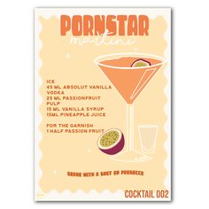 a cocktail poster with the names of different drinks and ingredients to make it look like they are