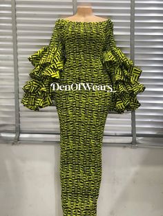 Long Green African Print Smocked Ankara Gown. Elastic Gown . - Etsy Long Ankara Dress, African Couture, Stretchy Bodycon Dress, Long African Dresses, Dress Ankara, African Print Dress Ankara, African Fashion Traditional, African Fashion Ankara, African Fashion Modern