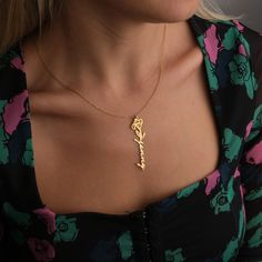 ✨ Welcome to our exquisite collection of 14K Solid Gold BirthFlower Necklaces, a symbol of elegance and personalization! Each piece is meticulously crafted to celebrate the unique beauty of birthflowers, making it an extraordinary keepsake for yourself or a cherished gift for your loved ones. 🌼 Our Vertical Name Necklace features a delicate chain adorned with a stunning solid gold pendant, intricately designed to showcase the captivating allure of your birthflower. Choose your birth month and l Elegant Name Necklace With Flower Pendant, Elegant Customized Flower Pendant Necklace, Customizable Gold Flower Pendant Jewelry, Elegant Engraved Custom Necklace For Birthdays, Elegant Hallmarked Name Necklace For Birthday, Elegant Custom Necklace For Personalized Gift, Elegant Custom Necklace As A Personalized Gift, Customized Flower Pendant Necklace For Anniversary, Customized Flower Pendant Jewelry For Anniversary