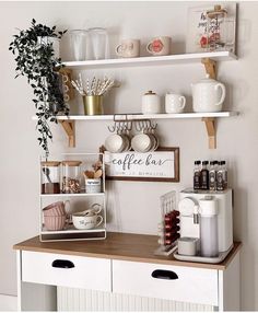 Coffee Bar In Cabinet Ideas, Coffee Corner Minimalist, Cooffe Style Corner, Small Simple Coffee Bar Ideas, Coffee Corner Living Room, Coffe Corners Ideas In Kitchen, Tea Corner Kitchen, Skruvby Ikea Hacks, Coffe Corners Design