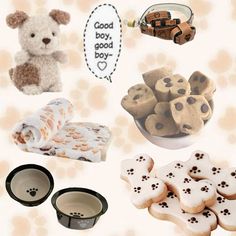 there are many different items that can be found in this image, including cookies and dog treats