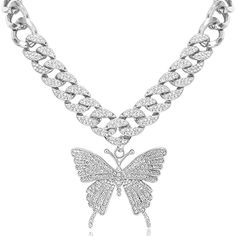 Material:It Comes With Cubic Zirconia, Which Is Totally Clean And Transparent, Similar Shining With Real Diamondsthis Shimmering Women Necklace With Big Bling Butterfly, It’s Sparkly And Shiny Looks Super Expensive Too. Size:Chain Length Is 14inches, And There Is An Additional 2.5 Inch Extension Chain That Can Suitable For More People Wear Weight:55g Item No. Jm412 Most Expensive Necklace, Big Diamonds Necklace, Expensive Necklaces, Diamond Chains, Butterfly Chain, Bling Necklace, Big Diamond, Women Necklace, Diamond Chain