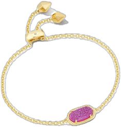 A gold Elaina delicate chain bracelet from Kendra Scott, with a MULBERRY finish. Pink Jewelry With Gold Chain, Gold Bracelets With Adjustable Chain As Gift For Her, Adjustable Gold Chain Bracelet As Gift For Her, Elegant Pink Jewelry With Gold Chain, Adjustable Gold Chain Bracelet As Gift, Adjustable Gold Chain Bracelet Gift, Pink Chain Bracelet With Adjustable Chain As A Gift, Gold-tone Adjustable Chain Bracelet As Gift, Gold-tone Delicate Chain Bracelet For Gift