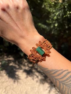 Handmade macrame bracelet with jade stone and brass beads Bohemian Adjustable Jade Crystal Bracelet, Casual Green Macrame Bracelets, Green Bohemian Macrame Bracelets, Macrame Stone Bracelet, Adjustable Green Macrame Bracelets, Bohemian Bracelets, Jade Stone, Macrame Bracelets, Braided Bracelets