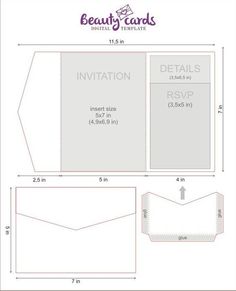 the front and back side of an envelope with measurements for each card, which is cut out