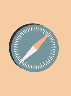 an orange and blue compass pointing to the left with a pencil in it's center