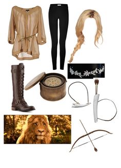 a woman's outfit and accessories are arranged in the shape of a lion head