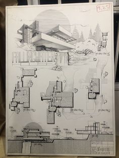 a drawing of a building with plans for it