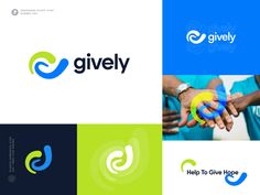 the logo for gively is shown above two hands holding a colorful object in each hand