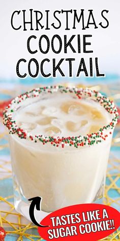 This Christmas Cookie Cocktail is made with vodka and Kahlua and has a vanilla frosting and Christmas sprinkle rim for a dessert cocktail perfect for holiday cocktail parties.#christmascocktail #dessertcocktail #dessertdrink #cocktailrecipes Frozen Holiday Drinks, Drinks Made With Vanilla Vodka, Tippy Cow Recipes Drinks, Christmas Drink With Vodka, Christmas Cocktails Easy Vodka, Drinks With Vanilla Vodka, Whipped Vodka Drinks Recipes, Holiday Drinks With Vodka