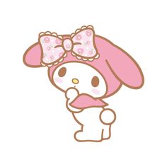 a cartoon bunny with a pink bow on her head, holding something in her hand