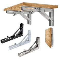 2pcs Heavy Duty Folding Shelf Brackets - 8", 10" & 12" - Wall Mounted for Bench Table with Screws 2023 - US $14.99 No Screw Shelf, Slide In Shelf Brackets, Blind Shelf Supports, Collapsible Shelves, Folding Shelf Bracket, Folding Shelf, Triangle Shelf, Industrial Hardware, Estantes Flotantes