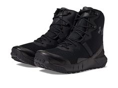 Under Armour Micro G Valsetz Tactical Boot - Women's Boots : Black/Black/Jet Gray : Get ready for your next adventure in style and confidence wearing Under Armour Micro G Valsetz Tactical Boot. Textile and synthetic upper. Textile lining. Removable textile insole. Laces and side zipper closure. Brand logo on vamp, tongue, and side panel. Pull tab on front and back. Round toe. Rubber outsole. Imported. Measurements: Weight: 15 oz Shaft: 6 1 2 in Product measurements were taken using size 9, width Tactical Gear Loadout, Black Jet, Tactical Boots, Sneakers Men Fashion, Men's Boots, Grey Women, Toe Designs, Tactical Gear, Pull Tab