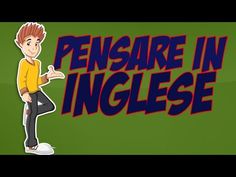 a person standing in front of a green background with the words pensare in inglese