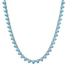 Take your love of turquoise to the next level! This jumbo tennis necklace will effortlessly steal hearts. With over 8 carats of this mystical blue stone, your necklace story will be bursting with a magical and enchanting feel. Available in 14k yellow, rose, or white gold 8.62ctw turquoise Necklace can be clasped between 13" and 16" with continuous extender Lobster clasp By Curated by AB Stolen Heart, Fashion Silhouette, Turquoise Heart, Tennis Necklace, Charm Rings, Anniversary Bands, Personalized Necklace, Gift Accessories, Yellow Rose