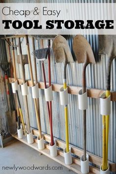 there are many different types of tools hanging on the wall