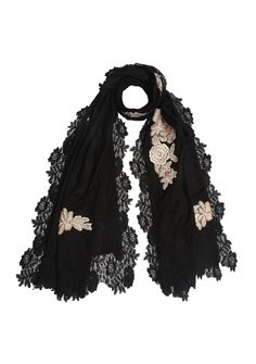 Wrap yourself in luxurious elegance with this black wool and silk blended scarf. Crafted with meticulous attention to detail, its exquisite blend of materials offers a silky-smooth texture and cozy warmth. The black floral lace border adds a touch of sophistication, while the delicate beige-colored embroidery creates a subtle yet captivating contrast. Whether you're attending a formal event or simply elevating your everyday attire, this scarf effortlessly combines timeless style with a touch of Embroidery Shop, Lace Border, Smooth Texture, Black Wool, Timeless Style, Silk Scarf, Black Floral, A Black, Formal Event