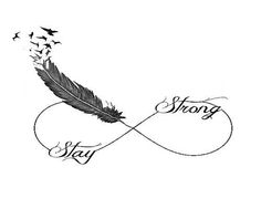 a black and white drawing of a feather with the words stay strong written on it