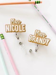 custom teacher gift idea Personalized Cute Badge Reel For Gift, Personalized Fun Badge Reel For Hobbies, Teacher Name Tags Badges, Customizable Themed Badge Reel For Gift, Cute Personalized White Badge Reel, Teacher Badge Reel, Custom Teacher Gifts, Teacher Badge, Laser Ideas