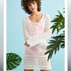 The Crochet Coverup Dress Is An Essential For Your Next Tropical Getaway! This Adorable Coverup Is The Perfect Piece To Slip On Over Your Swimsuit For An Effortless Beach Babe Look. This Coverup Has Such A Flattering Fit And Is Sure To Make A Statement On Your Next Vacation! Fit: Relaxed Closure: Slip On Long Sleeve Crochet Coverup, Kimono Beach Cover Up, Boho Shawl, Coverup Dress, Swim Cover Up Dress, Crochet Cover Up, Tropical Getaways, Bohemian Floral, Cream Style