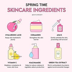 heres skincare ingredients for spring time Glowing Aesthetic, Healthy Hair Routine, Acne Solutions, Winter Skin Care, Teen Life Hacks, Skin Care Kit, Glow Up Tips