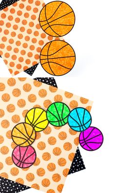 three different colored basketballs on top of each other with polka dot paper in the background