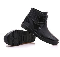 Material: Synthetic, Rubber • Type: Boots, Solid, Buckle Strap, Rainboots • Boot Height: Ankle • Heel Height: Flat (≤1cm) • Toe Shape: Round Toe • Material: Rubber, Rubber, Rubber Outdoor Ankle Boots For Rainy Season, Waterproof Round Toe Boots For Rainy Season, Rainy Weather Ankle Boots, Casual Ankle Boots For Rainy Season, Black Ankle Boots For Rainy Weather, Casual Blazer Women, Summer Sock, Slim Hips, Ripped Boyfriend Jeans