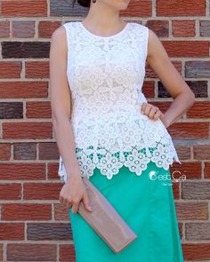 Lauren White Lace Peplum Top White Crochet Lace Top, Puffy Tulle Skirt, Guipure Lace Top, Lace Peplum Blouse, Blouse Crochet, Crochet Lace Blouse, White Peplum Tops, Bridal Tops, Crochet Lace Top