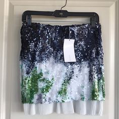 Blue, White, And Green Sequin Zara Mini Skirt With White Pleated Detail At The Bottom. Elastic Waist. Never Worn. Blue Sequined Skirt For Summer, Blue Sequined Skirt For Spring, Casual Sequined Skirt For Spring, Blue Sequined Mini Skirt For Spring, Sequin Zara, Zara Mini Skirt, Sequin Mini Skirt, Mid Skirt, Zara Mini