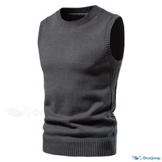 OrcaJump - Premium Sleeveless Knitted Sweater Vest - Thickened, Solid Color, Round Neck Wool Vest Winter Knit Sleeveless Sweater Vest, Winter Sleeveless Knit Sweater Vest, Knit Sleeveless Sweater Vest For Winter, Sleeveless Knitted Cotton Sweater, Sleeveless Knitted Winter Sweater, Casual Ribbed Crew Neck Vest, Casual Gray Knitted Sweater Vest, Casual Sleeveless Sweater For Winter, Casual Sleeveless Winter Sweater