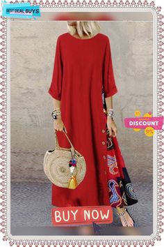 Women's Swing Dress Maxi Long Dress - 3/4 Length Sleeve Print Spring & Summer Hot Casual Holiday Vacation Dresses Loose Red Yellow Wine Army Green Navy Blue Gray L Red Half Sleeve Summer Dress, Red Half Sleeve Bohemian Dress, Casual Red Patchwork Maxi Dress, Red 3/4 Sleeve Beach Dress, Red Spring Kaftan For Beach Cover-up, Red 3/4 Sleeve Dress For Spring, Red Sundress Maxi Dress For Beach Cover-up, Free Size Red Maxi Dress For Beach Cover-up, Red 3/4 Sleeve Spring Dress