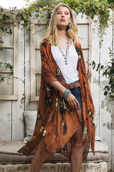 Fall Kimono, Look Kimono, Looks Hippie, Gilet Kimono, Elegant Kimono, Flower Kimono, Boho Mode, Kimono Floral, Cardigan Kimono