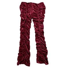 Urban Outfitters Uo Vivica Velvet Ruched Pant. High Waisted With A Fitted Straight Leg Silhouette. Each Leg Has An Elastic Ruching Strip Running Down The Center Of The Front And Back. Pull On Styling With A Rear Zipper Closure. Unlined. No Pockets. 94% Polyester, 6% Elastane. Machine Wash Cold Gentle. Lay Flat To Dry. New With Tag. Never Worn. Size: 12 Measurements (Flat Across): Waist 15” Stretches To About 17” Hips 19” Rise 11” Inseam 32” Thigh 11” Knee 7” Ankle Opening 7” Urban Outfitters Siz Fitted Burgundy Bottoms For Party, Stretch Burgundy Pants For Party, Stretch Burgundy Bottoms For Party, Fitted Red Bottoms With Ruffles, Ruched Bottoms For Party In Fall, Ruched Bottoms For Fall Party, Fall Ruched Bottoms For Party, Fitted Red Ruffled Bottoms, Fall Party Ruched Bottoms