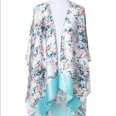 New Floral Watercolor Open Front Robe Geisha Style Open Front Fits Many Sizes Top Coverup One Size Great For A Birthday Gift - Christmas Present - Bridal - Wedding White Kimono For Brunch In Summer, White Floral Print Sleepwear For Vacation, White Spring Kimono For Loungewear, Blue Printed Sleepwear For Spring, Printed Blue Sleepwear For Spring, White One Size Kimono, Blue Sleepwear With Kimono Sleeves For Summer, Blue Summer Sleepwear With Kimono Sleeves, Blue One-size Kimono For Beach Cover-up